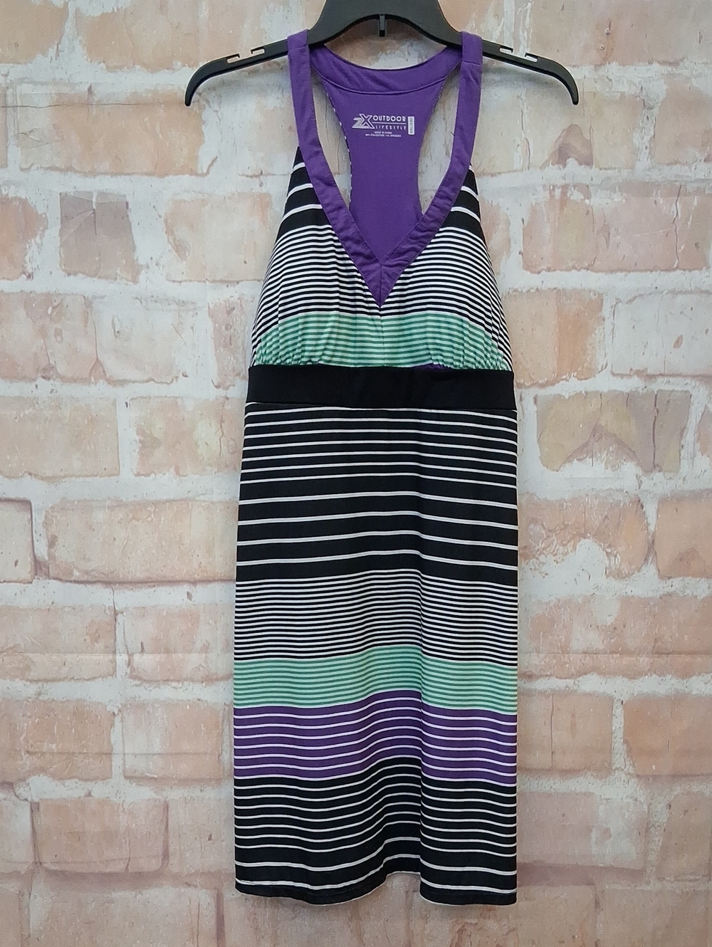 NWT Purple, Black, White & Green Striped Racerback Tank Dress